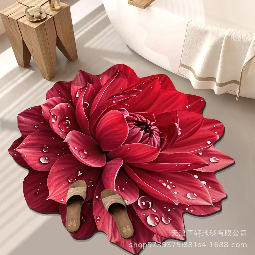 3D Blume Wohnzimmer Teppich Anti-Rutsch Saugfähige Matte Zuhause Badezimmer Küche Eingangsteppich 100X100 CM von Joom DACH