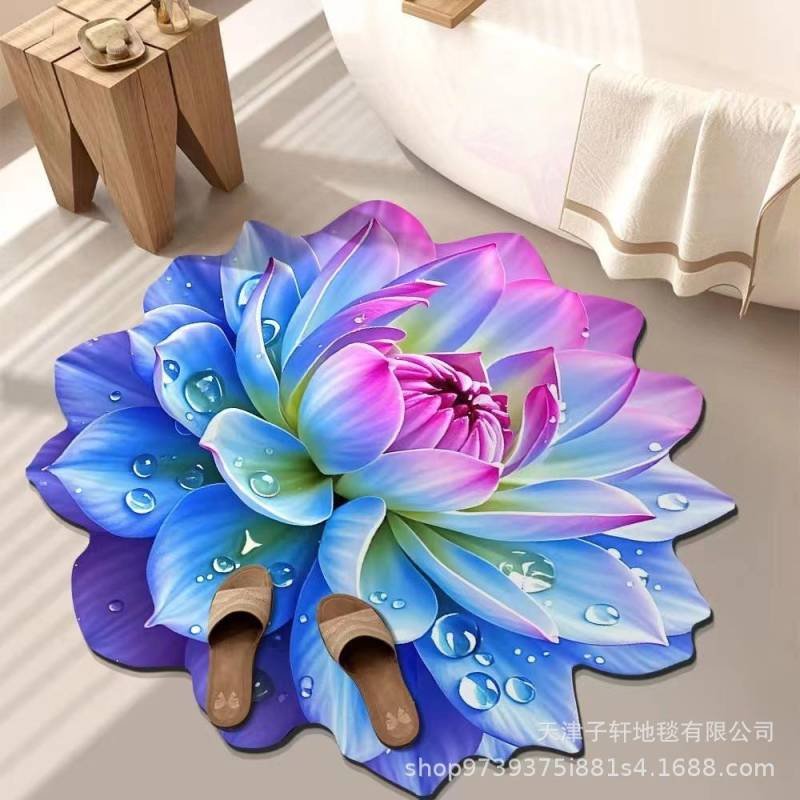 3D Blume Wohnzimmer Teppich Anti-Rutsch Saugfähige Matte Zuhause Badezimmer Küche Eingangsteppich 100X100 CM von Joom DACH
