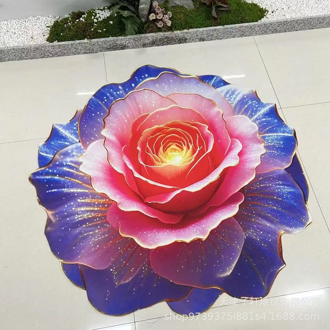 3D Blume Wohnzimmer Teppich Anti-Rutsch Saugfähige Matte Zuhause Badezimmer Küche Eingangsteppich 100X100 CM von Joom DACH