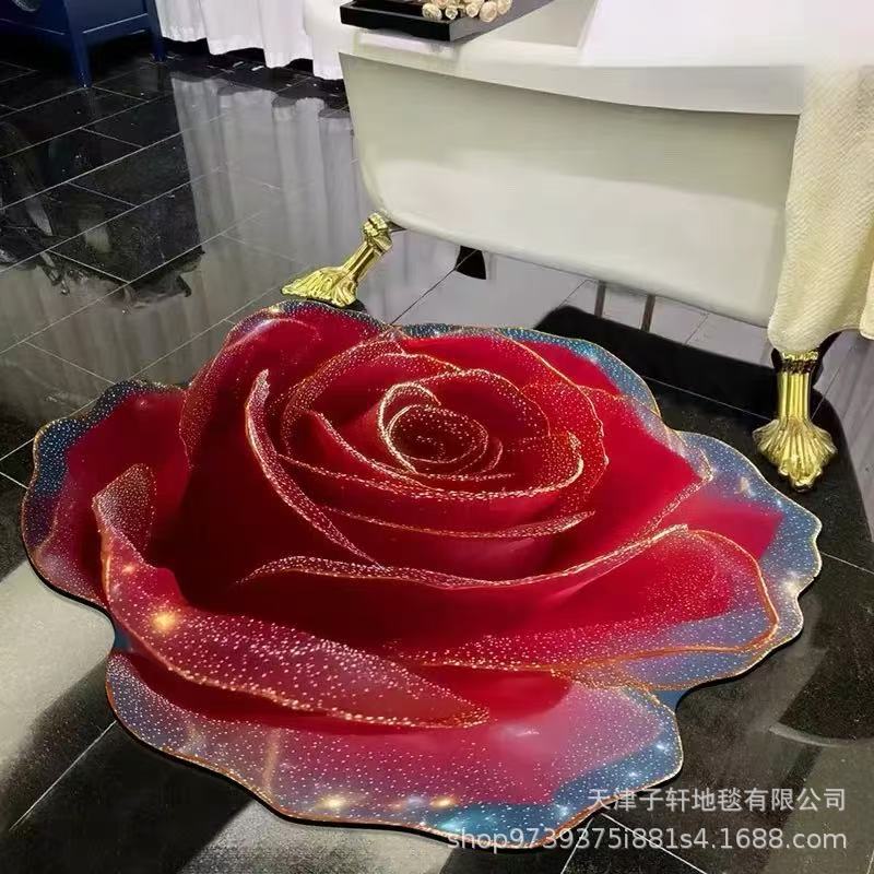 3D Blume Wohnzimmer Teppich Anti-Rutsch Saugfähige Matte Zuhause Badezimmer Küche Eingangsteppich 100X100 CM von Joom DACH