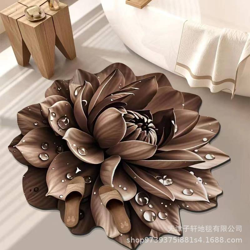 3D Blume Wohnzimmer Teppich Anti-Rutsch Saugfähige Matte Zuhause Badezimmer Küche Eingangsteppich 160X160 von Joom DACH