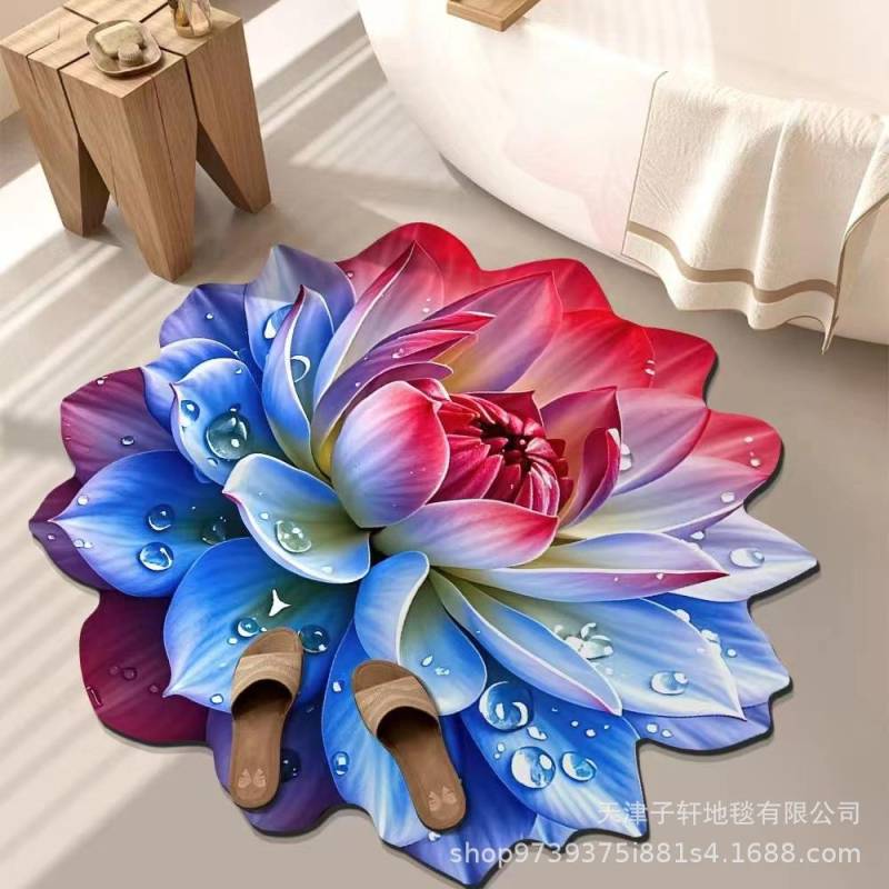 3D Blume Wohnzimmer Teppich Anti-Rutsch Saugfähige Matte Zuhause Badezimmer Küche Eingangsteppich 160X160 von Joom DACH