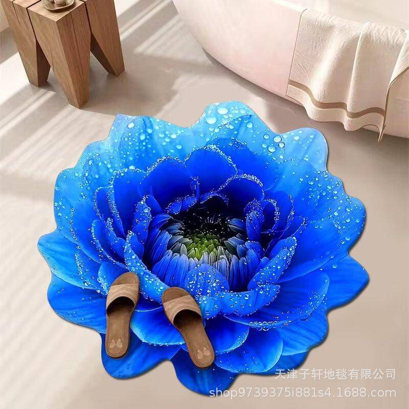 3D Blume Wohnzimmer Teppich Anti-Rutsch Saugfähige Matte Zuhause Badezimmer Küche Eingangsteppich 160X160 von Joom DACH