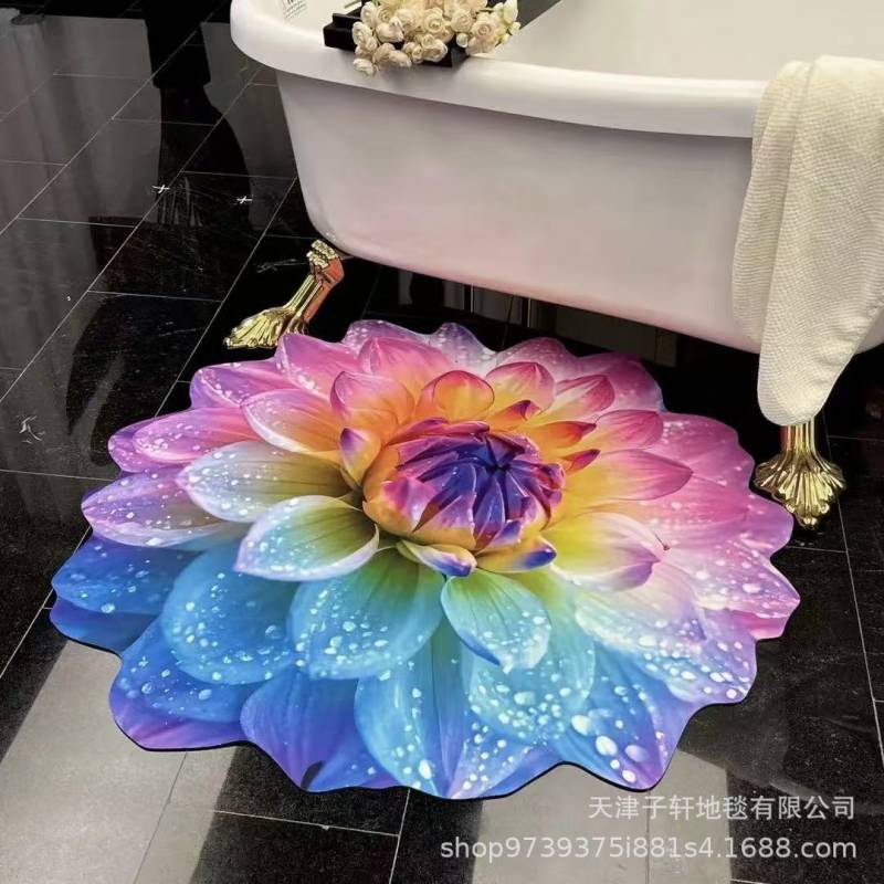 3D Blume Wohnzimmer Teppich Anti-Rutsch Saugfähige Matte Zuhause Badezimmer Küche Eingangsteppich 60X60 CM von Joom DACH