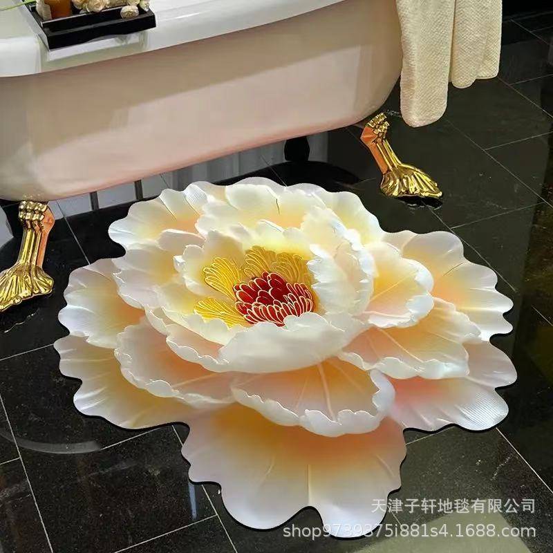 3D Blume Wohnzimmer Teppich Anti-Rutsch Saugfähige Matte Zuhause Badezimmer Küche Eingangsteppich 60X60 CM von Joom DACH