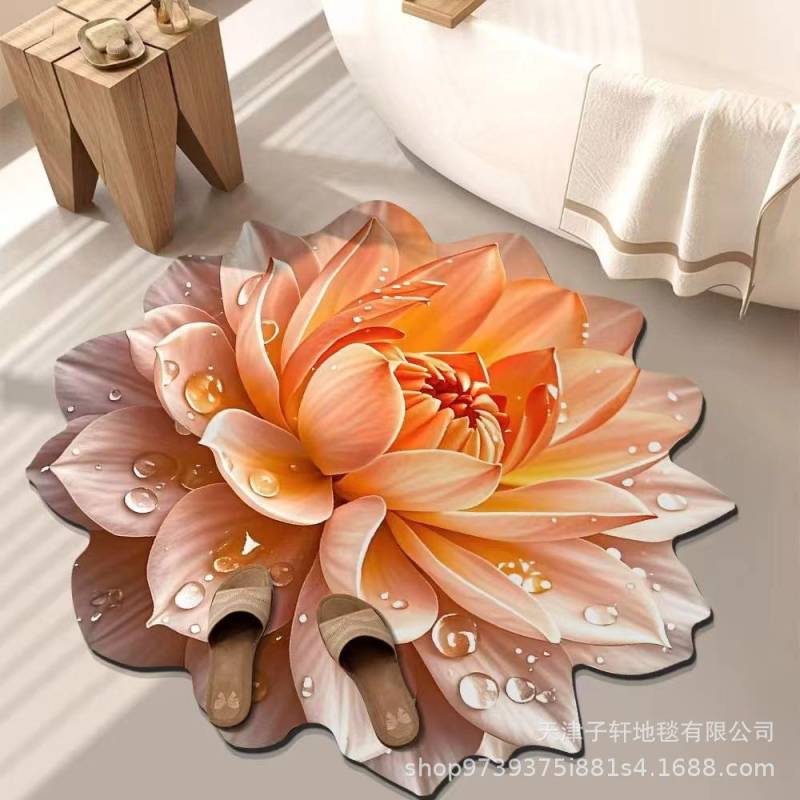 3D Blume Wohnzimmer Teppich Anti-Rutsch Saugfähige Matte Zuhause Badezimmer Küche Eingangsteppich 80X80 CM von Joom DACH
