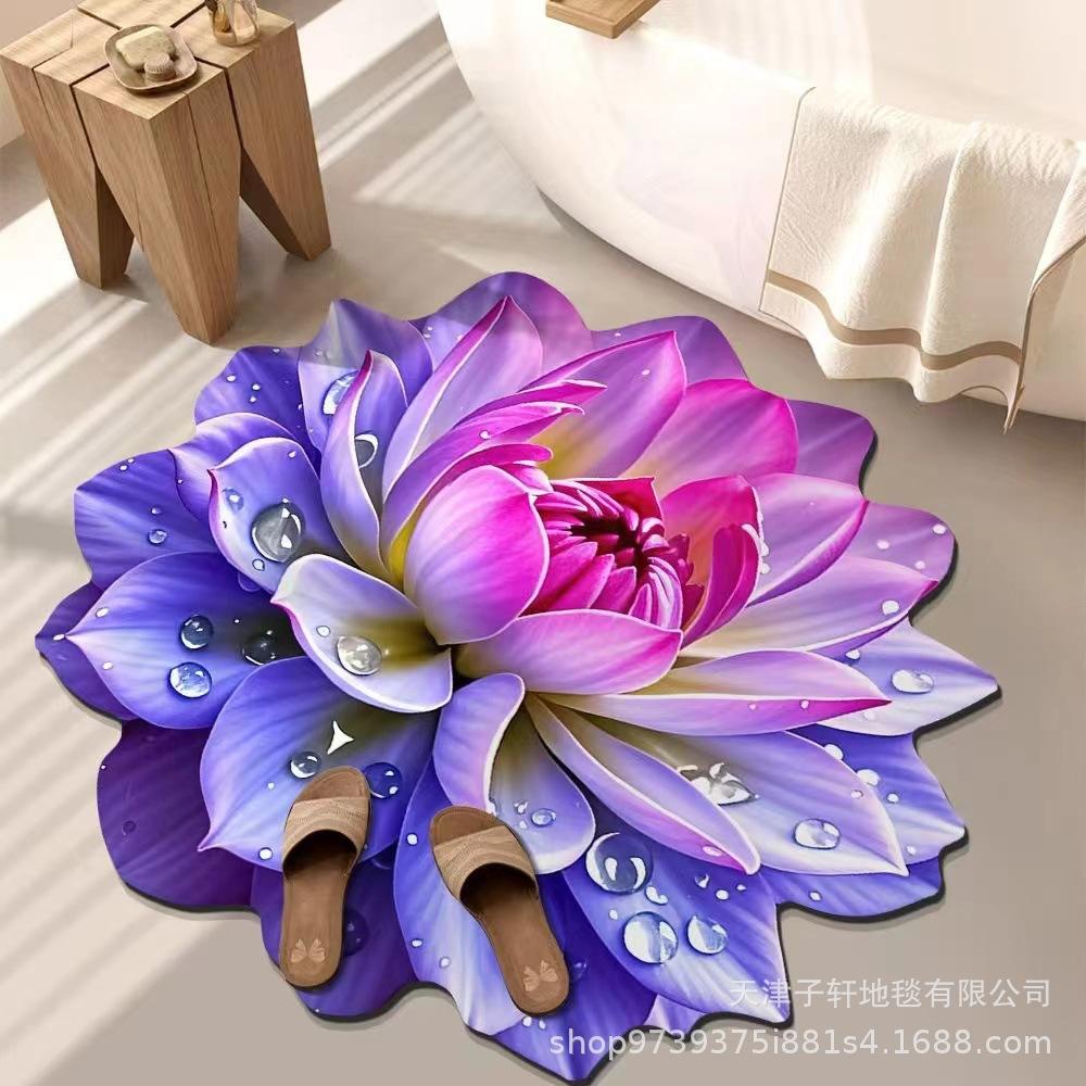 3D Blume Wohnzimmer Teppich Anti-Rutsch Saugfähige Matte Zuhause Badezimmer Küche Eingangsteppich 80X80 CM von Joom DACH