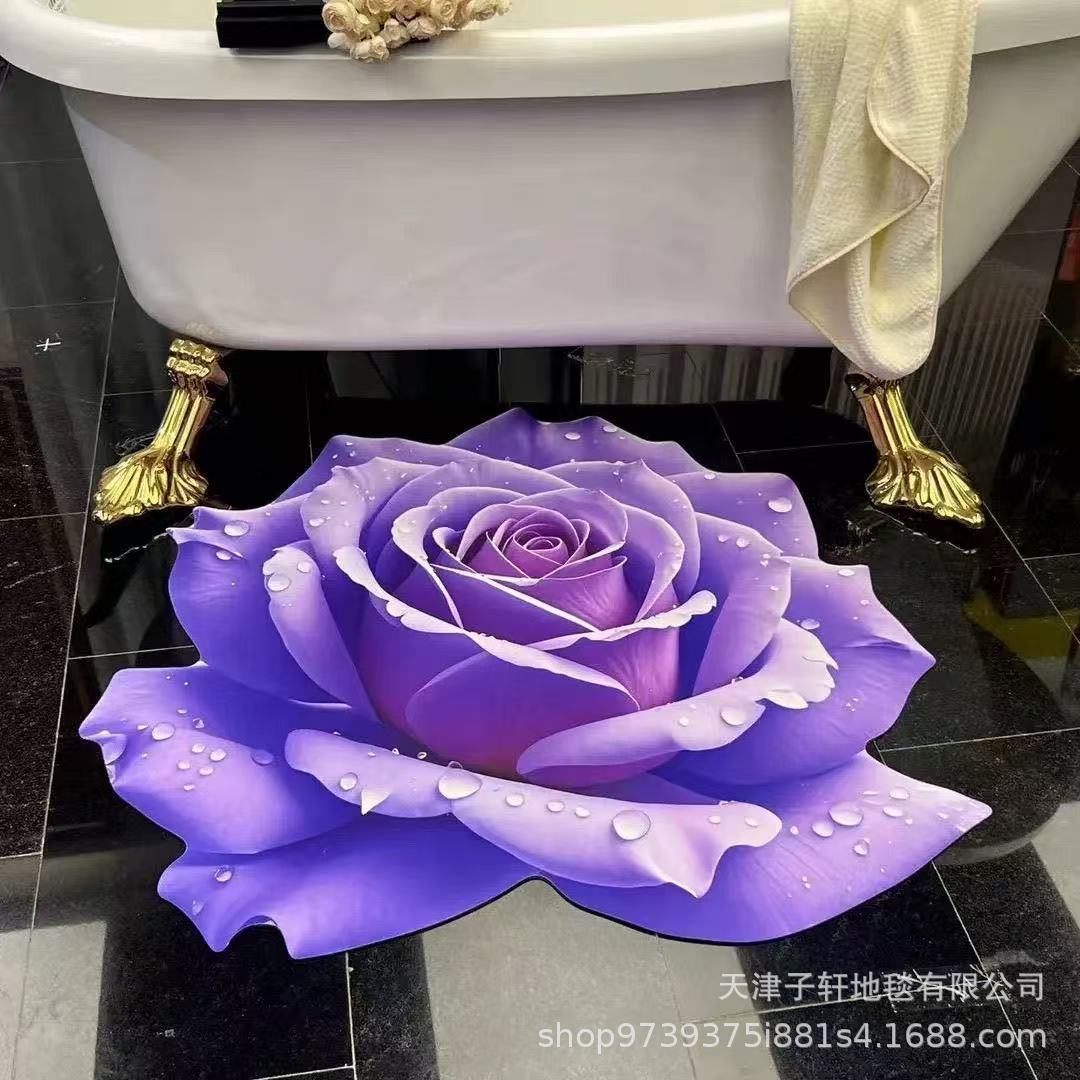 3D Blume Wohnzimmer Teppich Anti-Rutsch Saugfähige Matte Zuhause Badezimmer Küche Eingangsteppich 80X80 CM von Joom DACH