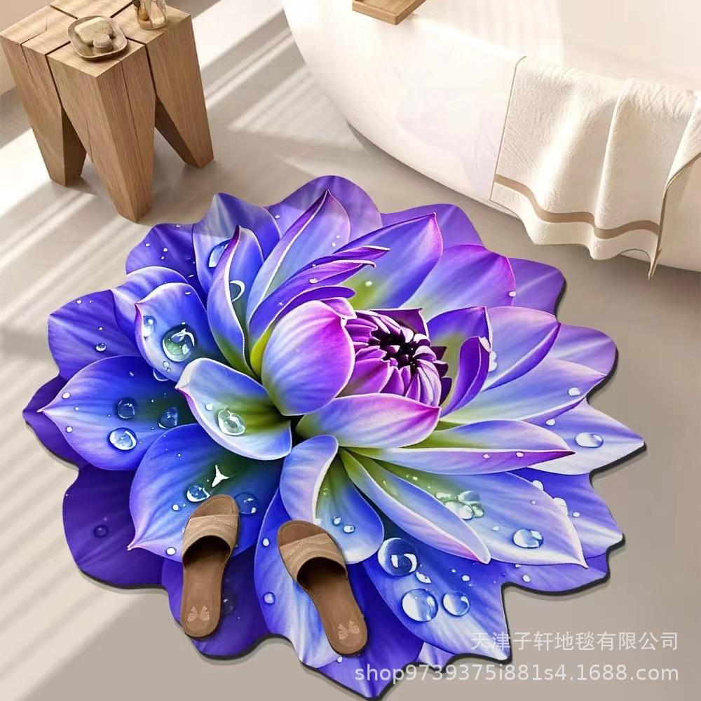 3D Blume Wohnzimmer Teppich Anti-Rutsch Saugfähige Matte Zuhause Badezimmer Küche Eingangsteppich 80X80 CM von Joom DACH