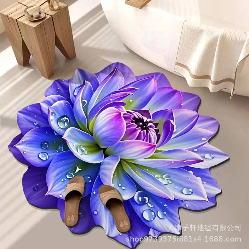 3D Blume Wohnzimmer Teppich Anti-Rutsch Saugfähige Matte Zuhause Badezimmer Küche Eingangsteppich 80X80 CM von Joom DACH