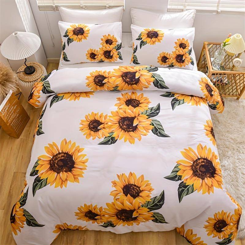 3D Blumen Bettbezug Größe für Frauen Gelbe Blumen Bettwäsche Set Sonnenblumenmuster Dekor 1 Bettbezug 2 Kissenbezüge EUsingle135x200cm von Joom DACH