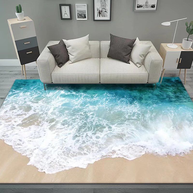 3D-Bodenmatte, Teppiche, Küche, Strandwellen, Läufer, Teppich, Küche, waschbar, rutschfest, Wohnzimmerteppich, Marine-Badematte, saugfähig 160*230cm von Joom DACH
