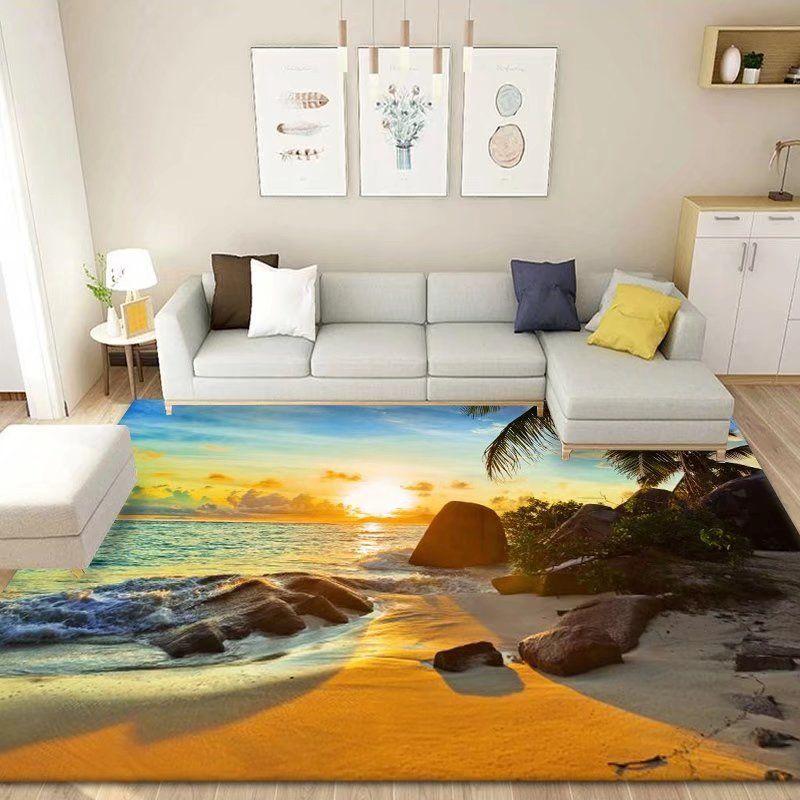 3D-Bodenmatte, Teppiche, Küche, Strandwellen, Läufer, Teppich, Küche, waschbar, rutschfest, Wohnzimmerteppich, Marine-Badematte, saugfähig 80*100cm von Joom DACH