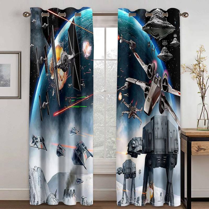 3D-Cartoon-Weltraumplanet Raumschiff Universum Kinder dünne Fenstervorhänge für Jungen Wohnzimmer Schlafzimmer Dekor 2 Paneele 200W240H(CM)79x95in&Grommet Top von Joom DACH