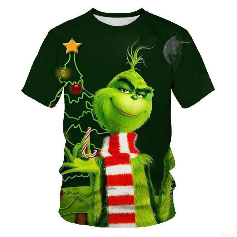 3D Der Grinch Charakter Grafikdruck Lässige Kurzarm Kinder Jungen T-Shirts - Weicher Mittlerer Stretch Polyesterstoff Sommer Locker Sitzende Kleidung 140 von Joom DACH