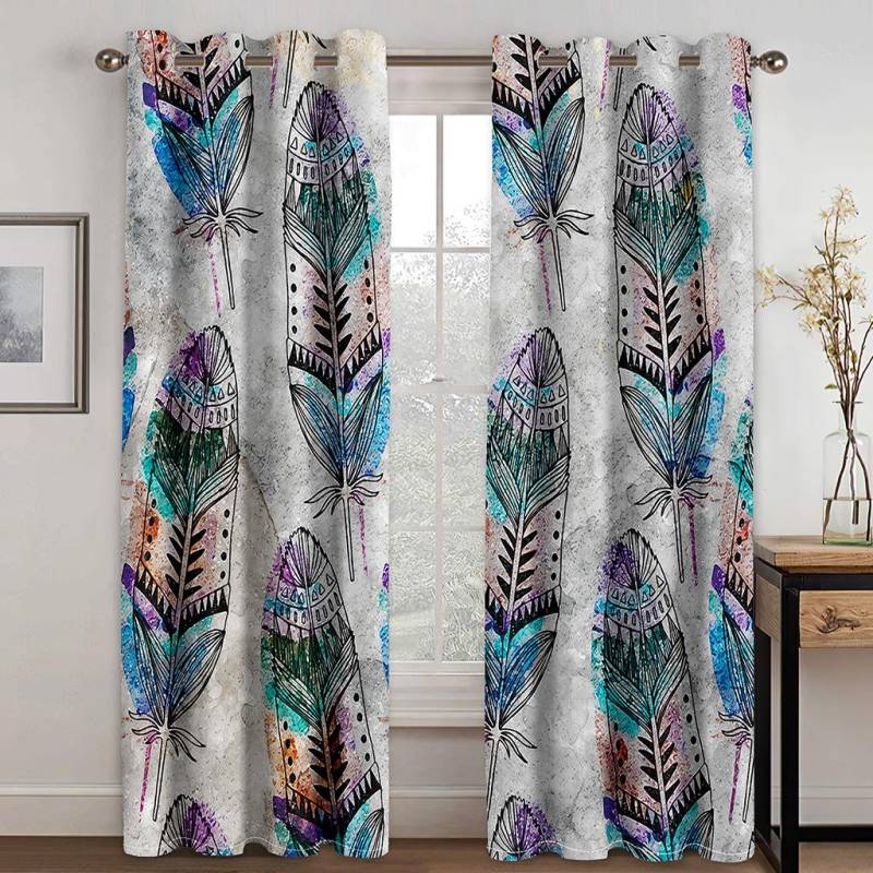 3D-Digitaldruck-Federvorhänge für Wohnzimmer, Sonnenschutz, wärmeisolierte Fensterbehandlung, luxuriöse Vorhänge, Panels, Dekor 100W160H(CM)40x63in&Grommet Top von Joom DACH
