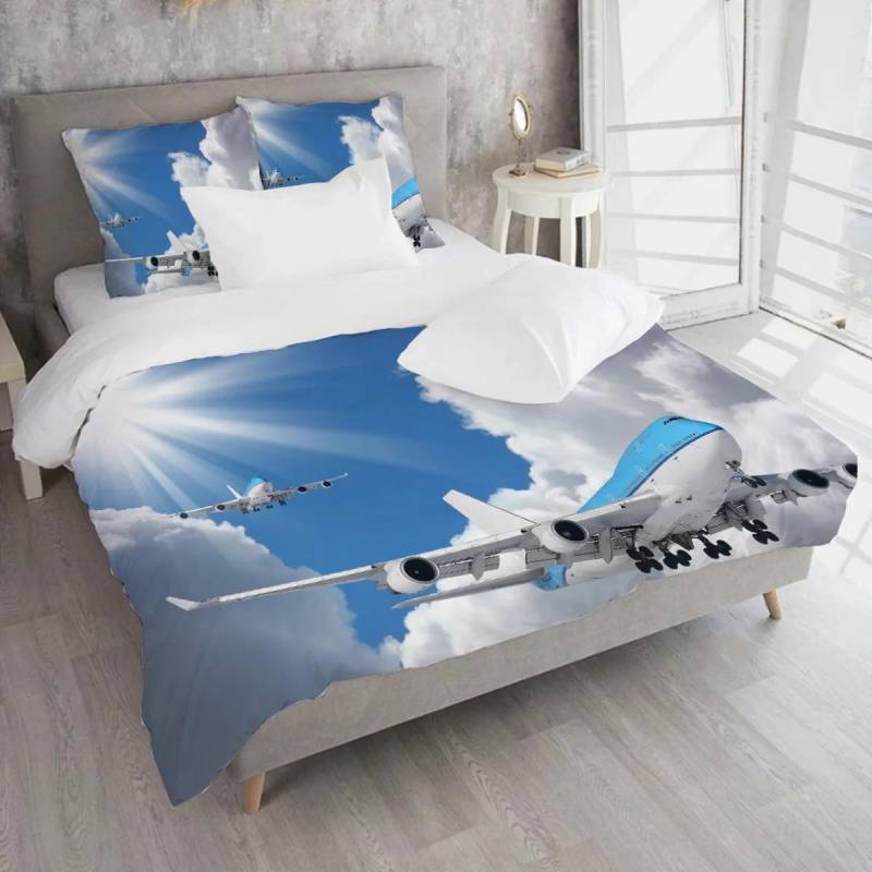 3D Digitaldruck Flugzeug & Himmel Serie Bettbezug Set - 100% Polyester, Leichtgewicht, Ganzjährig, Reißverschluss, Maschine EU Single135x200cm von Joom DACH