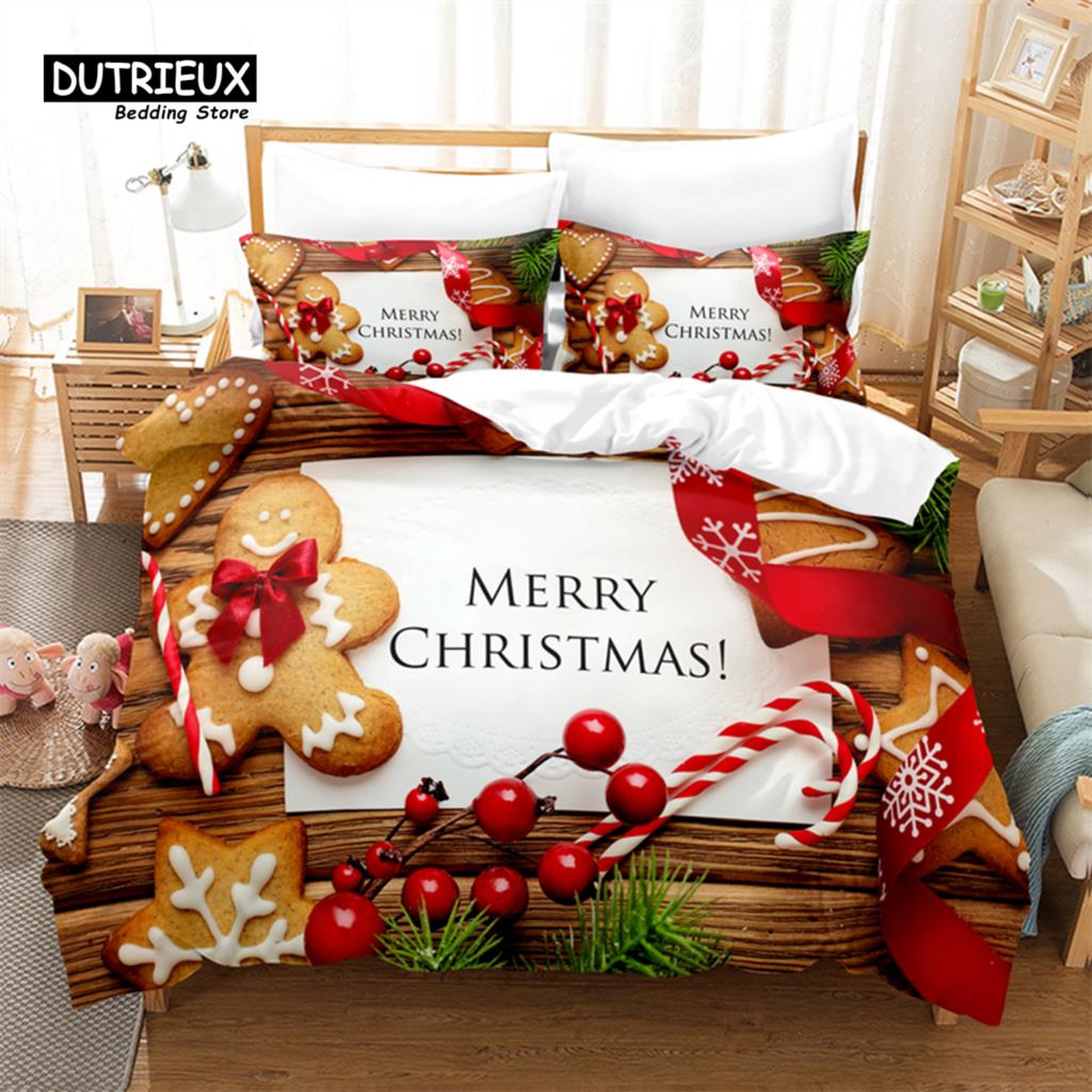 3D Digitaldruck Weihnachts-Bettwäsche-Set, Frohe Weihnachten Bettbezug, Leinen, Queen-Size, Modedesign EU single(135x200cm) von Joom DACH