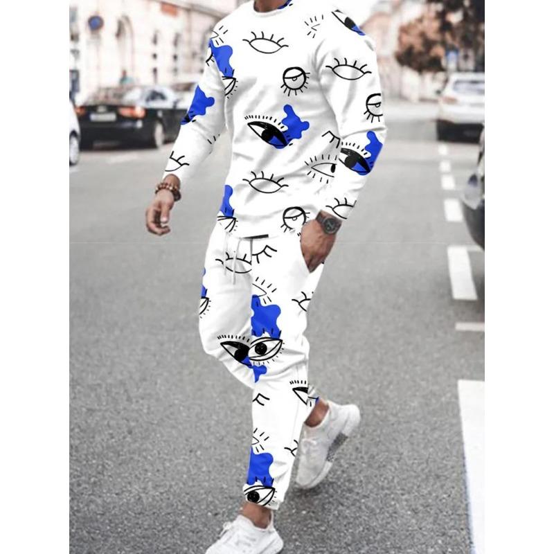 3D Druck Herren 2 Stück Sets 2023 Casual Sportswear Hosen Anzüge Männer Langarm Herbst T-shirt Trainingsanzüge Hose Freizeit Outfits XL von Joom DACH