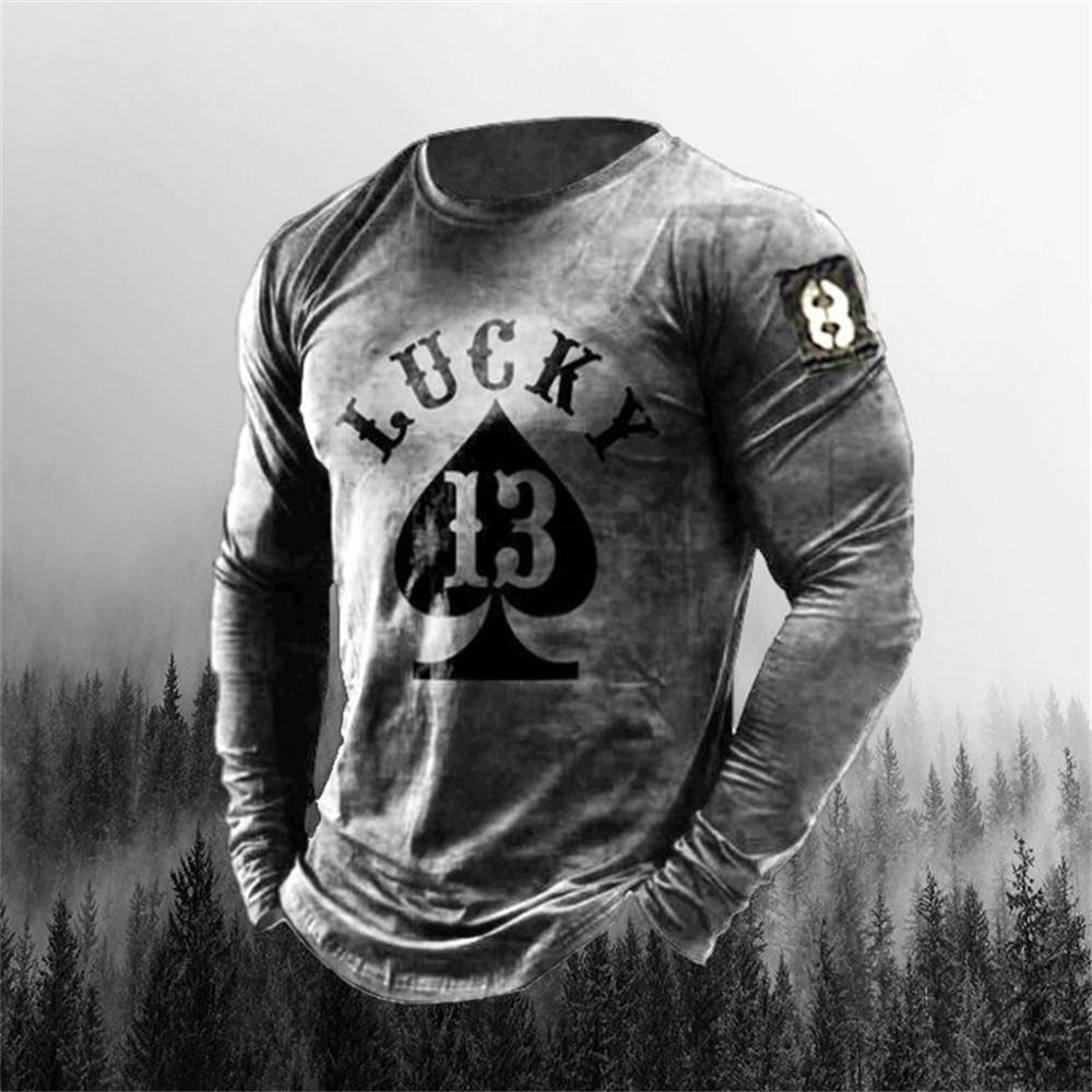 3D-Druck O-Ausschnitt Langarm T-Shirt Übergröße Herrenbekleidung Retro Herren Langarm T-Shirt Totenkopf Langes T-Shirt Herren Street 2XL von Joom DACH