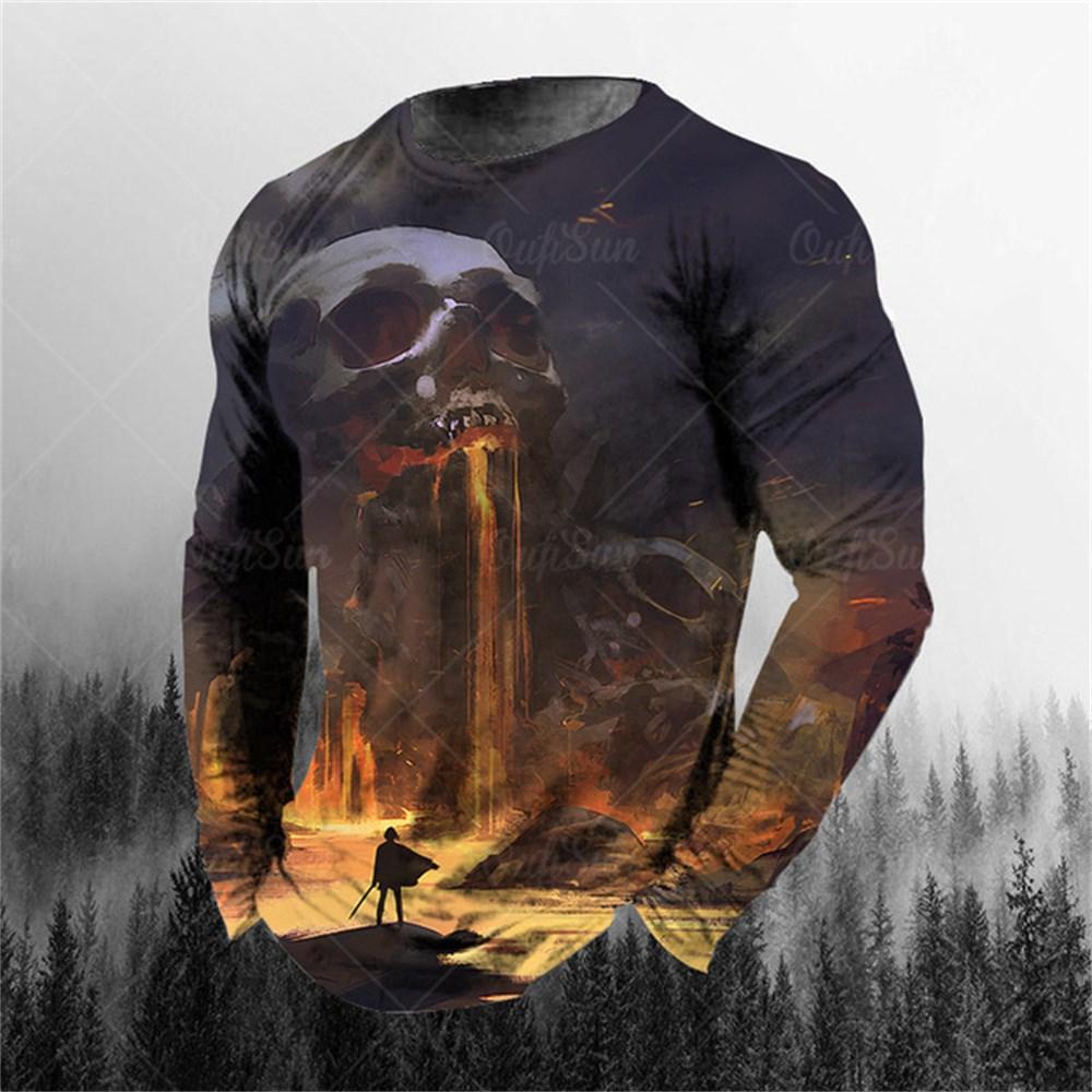 3D-Druck O-Ausschnitt Langarm T-Shirt Übergröße Herrenbekleidung Retro Herren Langarm T-Shirt Totenkopf Langes T-Shirt Herren Street 3XL von Joom DACH