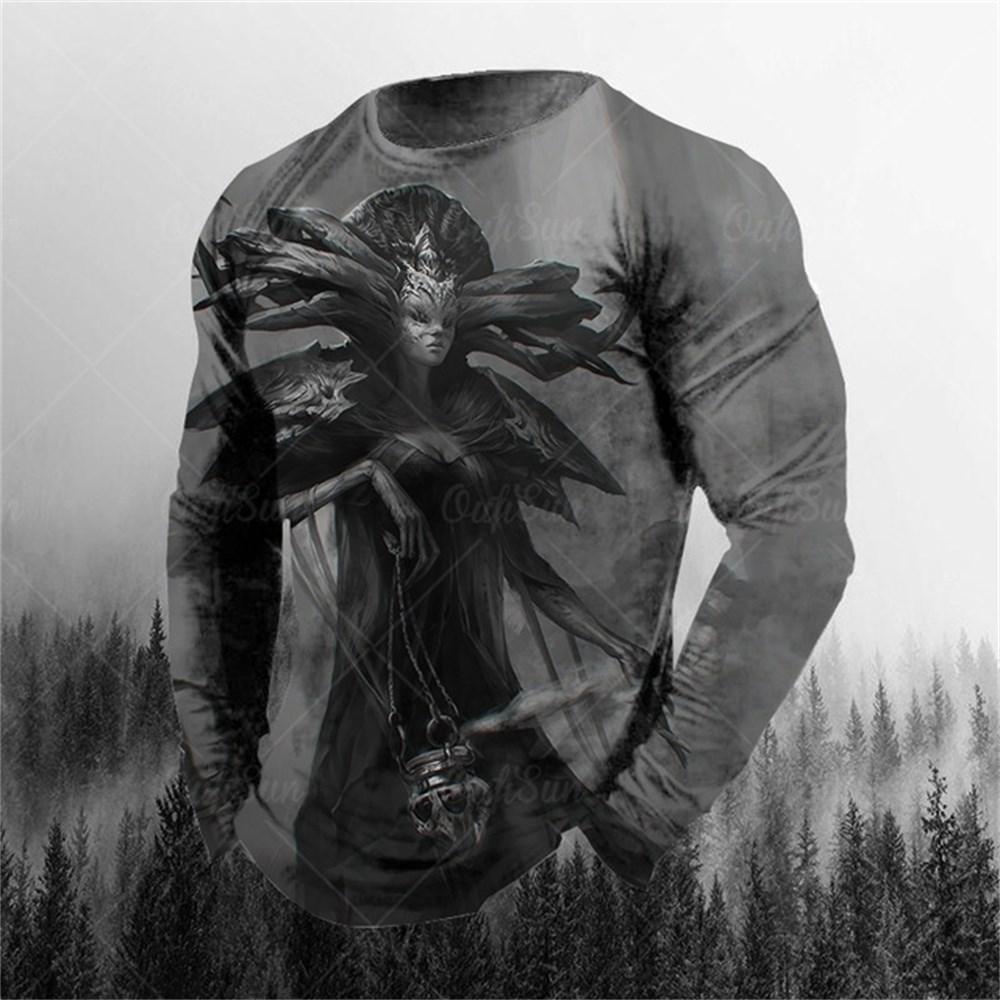 3D-Druck O-Ausschnitt Langarm T-Shirt Übergröße Herrenbekleidung Retro Herren Langarm T-Shirt Totenkopf Langes T-Shirt Herren Street 4XL von Joom DACH
