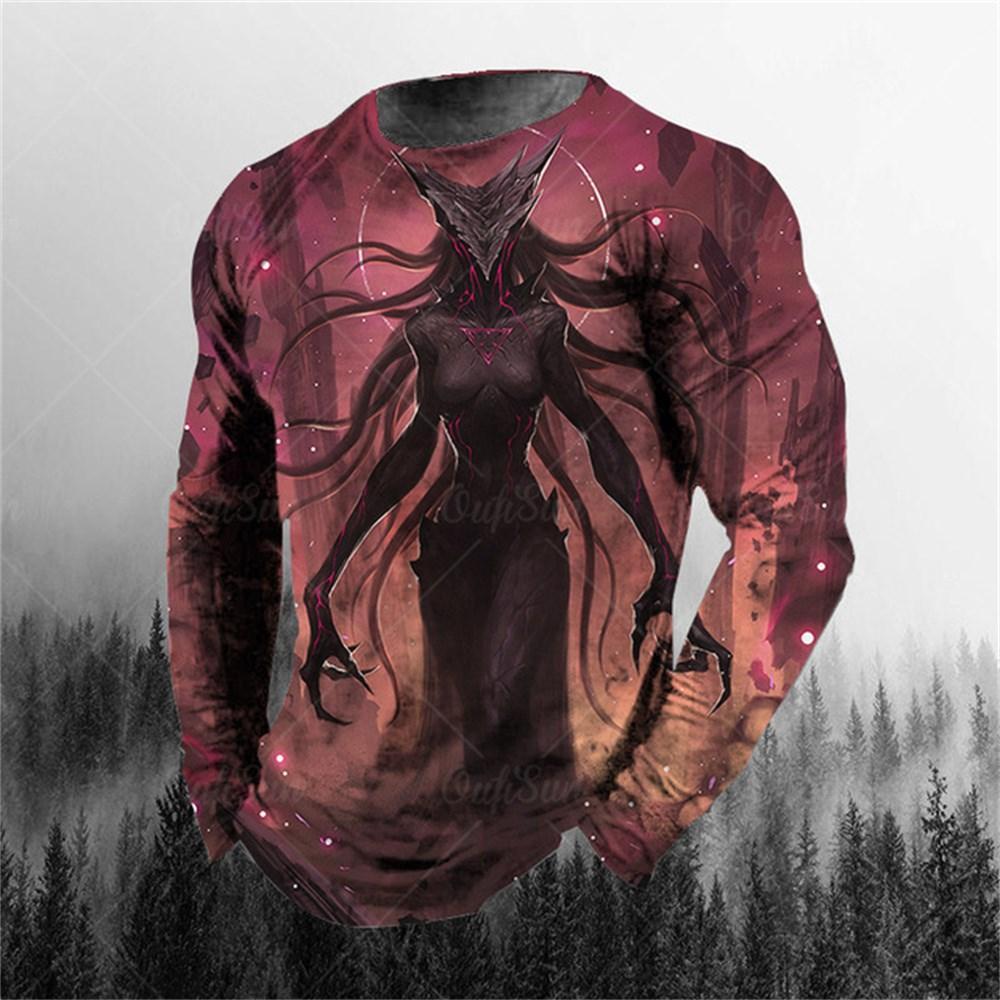 3D-Druck O-Ausschnitt Langarm T-Shirt Übergröße Herrenbekleidung Retro Herren Langarm T-Shirt Totenkopf Langes T-Shirt Herren Street 4XL von Joom DACH