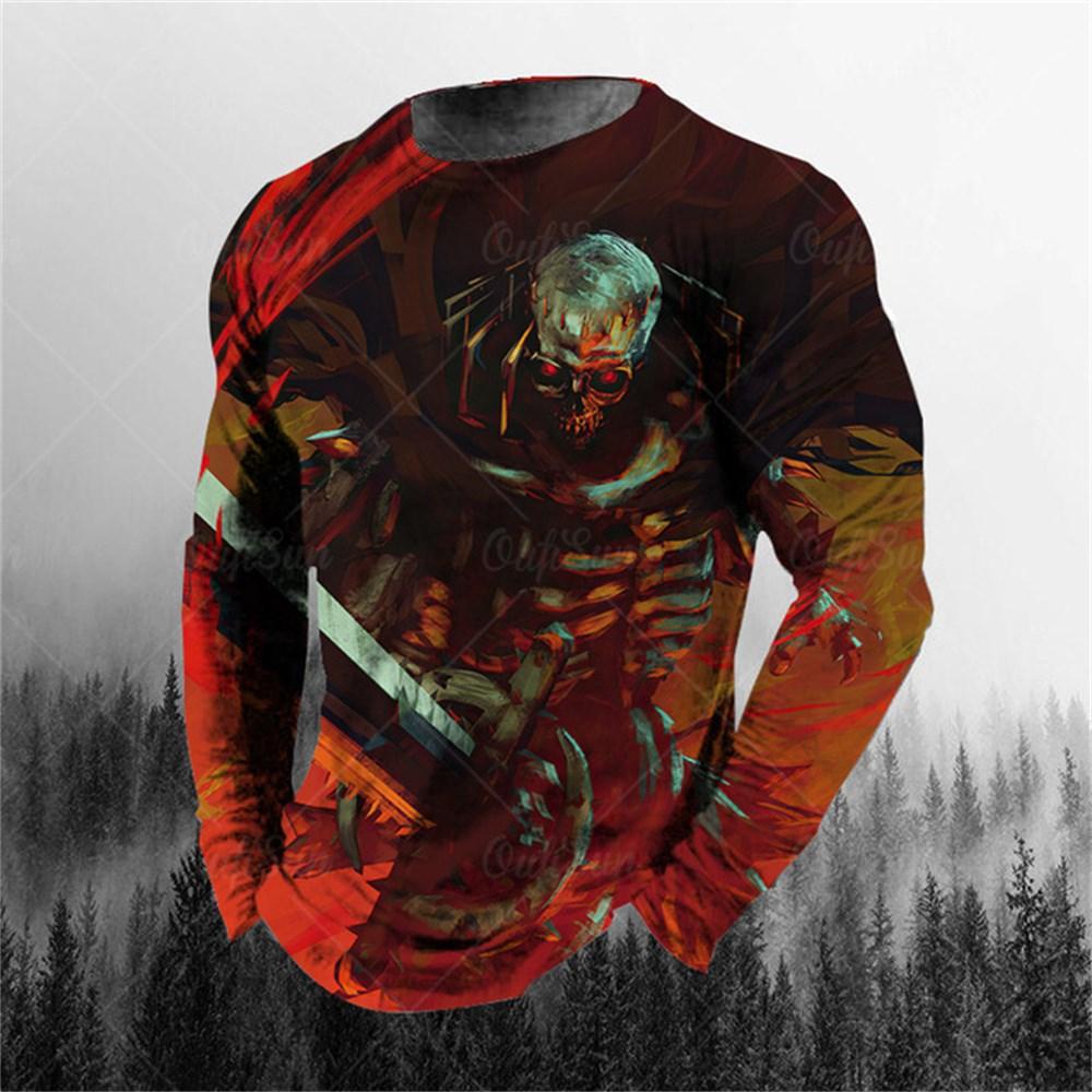 3D-Druck O-Ausschnitt Langarm T-Shirt Übergröße Herrenbekleidung Retro Herren Langarm T-Shirt Totenkopf Langes T-Shirt Herren Street S von Joom DACH