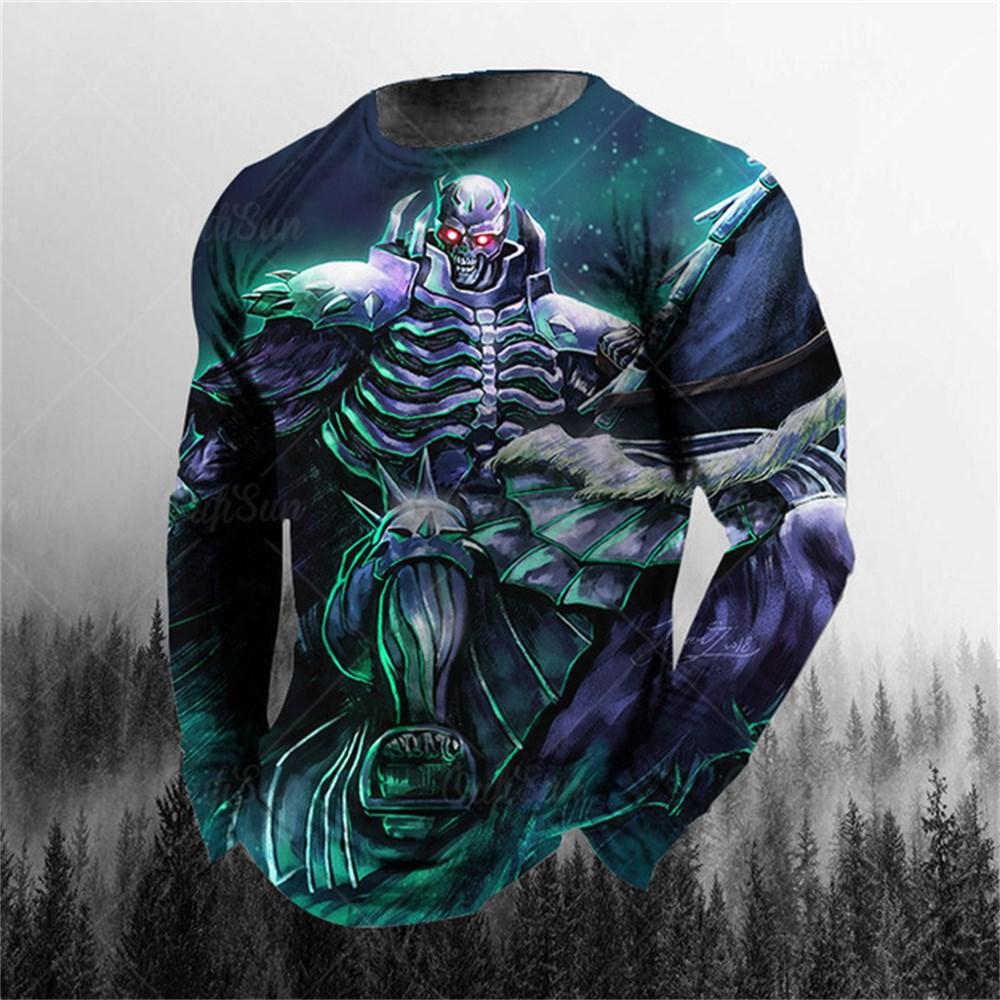 3D-Druck O-Ausschnitt Langarm T-Shirt Übergröße Herrenbekleidung Retro Herren Langarm T-Shirt Totenkopf Langes T-Shirt Herren Street XL von Joom DACH