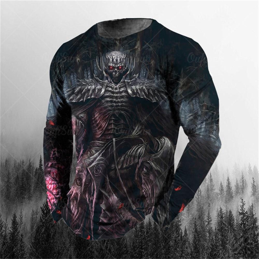 3D-Druck O-Ausschnitt Langarm T-Shirt Übergröße Herrenbekleidung Retro Herren Langarm T-Shirt Totenkopf Langes T-Shirt Herren Street XL von Joom DACH