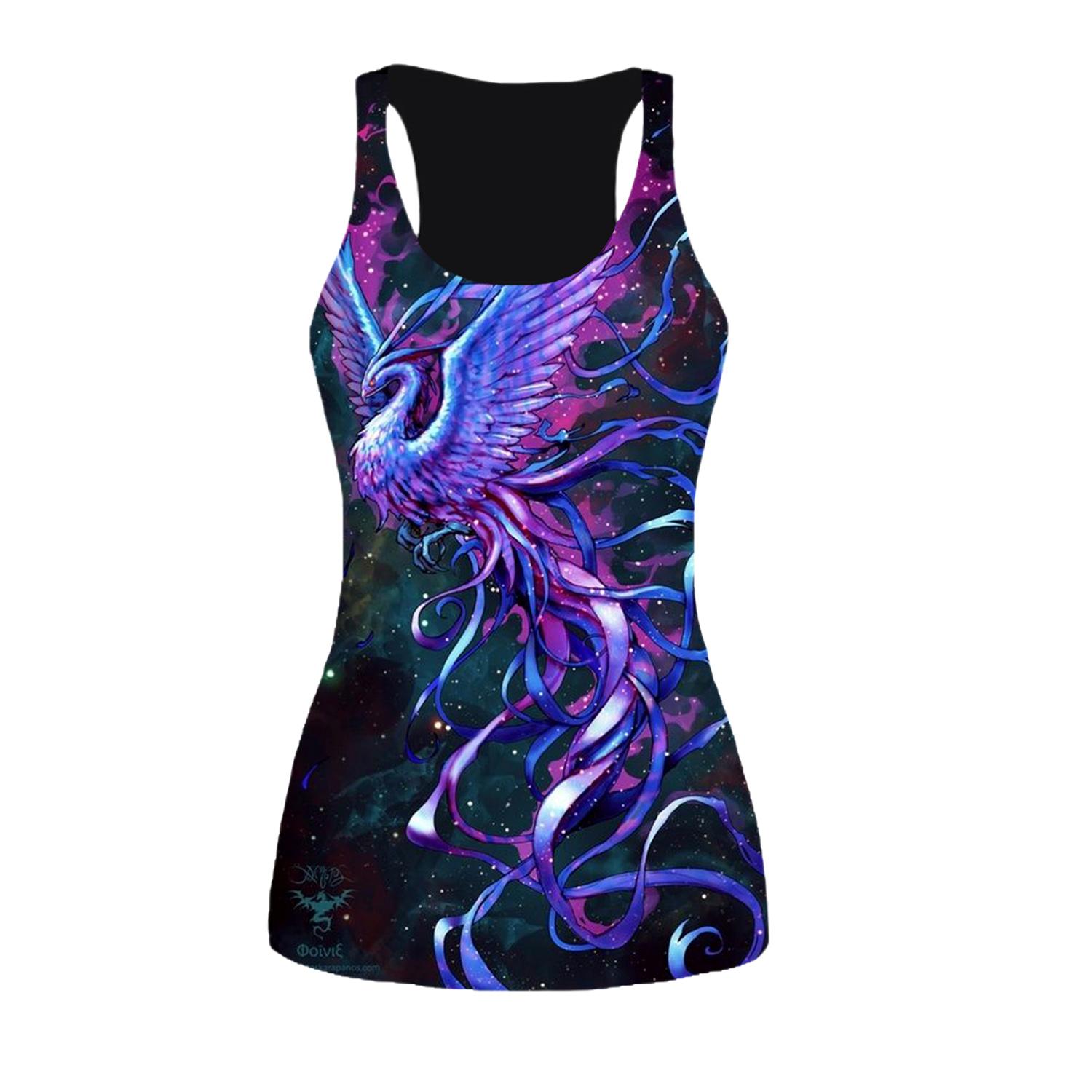 3D-Druck-Tiger-Tanktops für Damen, Workout, Yoga, Fitnessstudio, Flammen-Phoenix, bedruckt, Sommer-Sport-Shirts, Übergrößen-Westen für Damen 8XL violett von Joom DACH