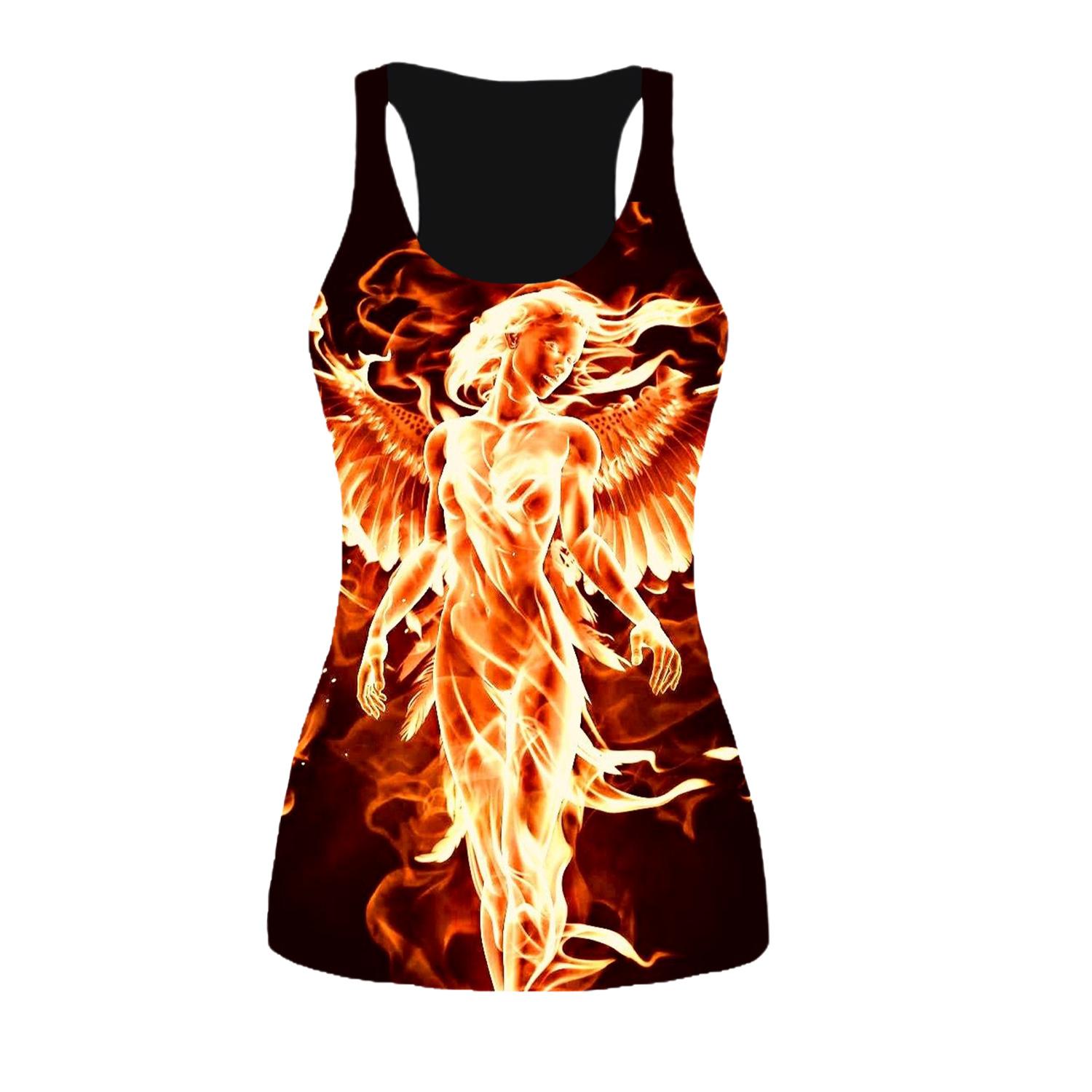 3D-Druck-Tiger-Tanktops für Damen, Workout, Yoga, Fitnessstudio, Flammen-Phoenix, bedruckt, Sommer-Sport-Shirts, Übergrößen-Westen für Damen XL orange von Joom DACH