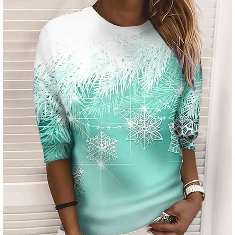 3D-Druck grüne Schneeflocke T-Shirts Damen Tops Langarm O-Ausschnitt Pullover Femme T-Shirts T-Shirt für Frauen S cyanblau von Joom DACH