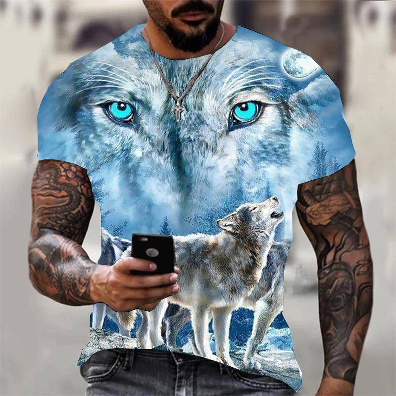 3D Drucken Wolf T-shirt Für Männer Sommer Übergroßen Kurzarm Tops Pullover 2023 Mode Streetwear männer Kühle Kleidung Günstige tees 6XL von Joom DACH