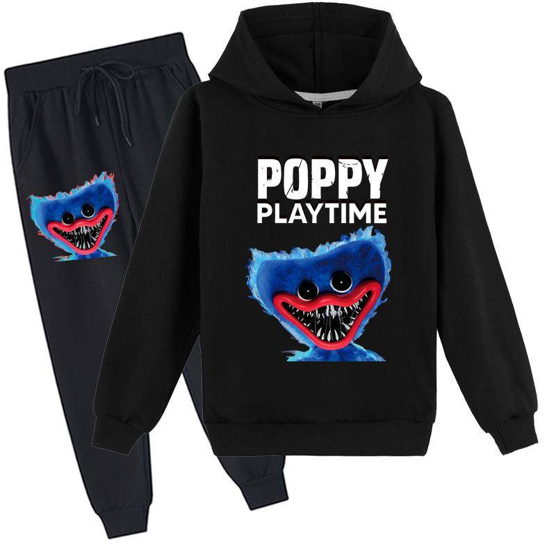 3D-Hoodie-Set für Kinder Huggy Wuggy Pullover-Trainingsanzug Poppy Playtime Kinderpullover + Hose 160cm schwarz von Joom DACH