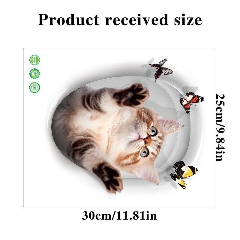 3D Katzen Wandaufkleber Lochblick Toilettenaufkleber Badezimmer Wohnzimmer Heimdekor Tier Vinyl Aufkleber Kunst Niedlicher Aufkleber Wandposter B-25x30cm von Joom DACH