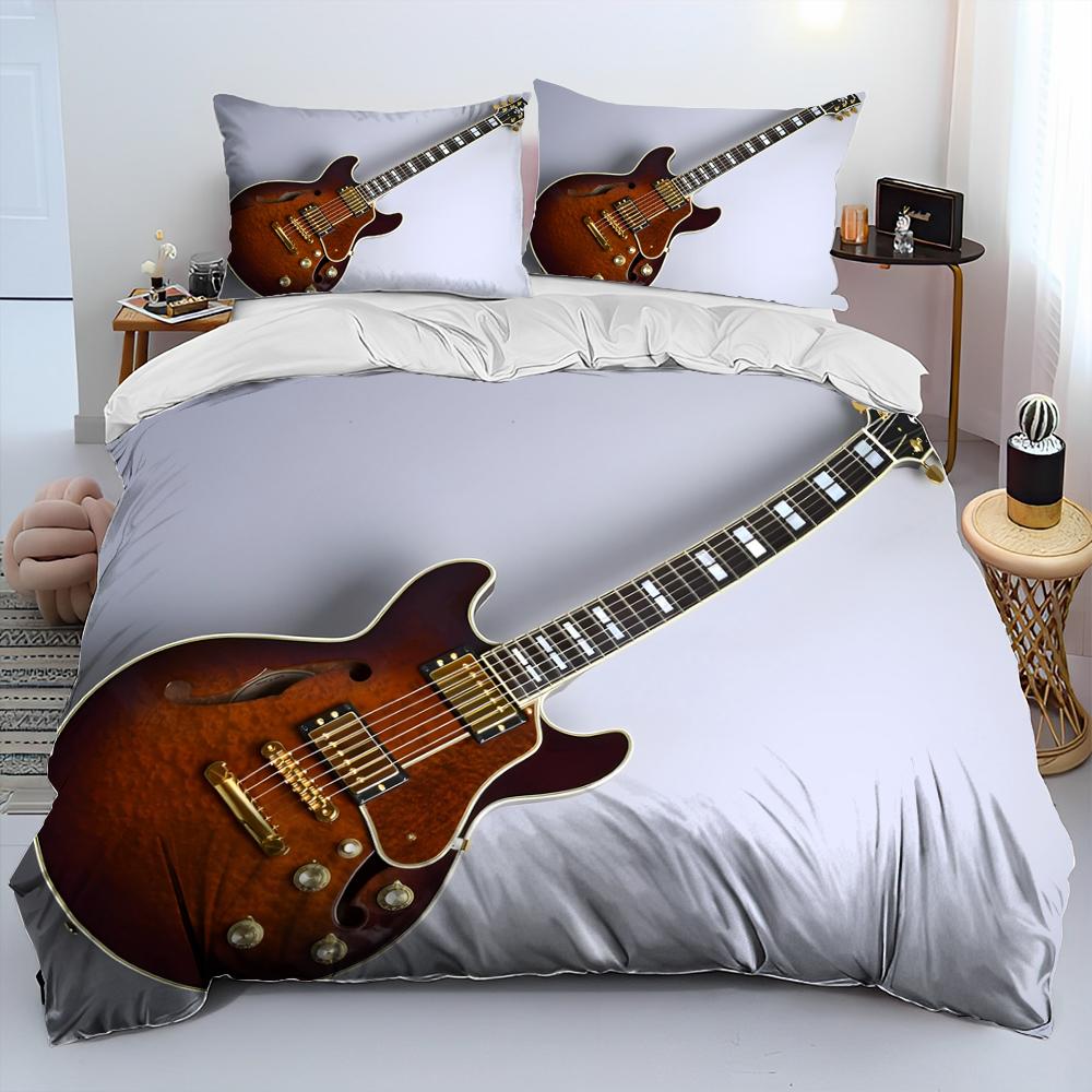 3D Klassische Gitarre E-Gitarre Bettwäscheset Punk Rock Musik Bettbezug Set Steppdecke Bezug Queen Size Für Kinder Jungen Junger Mann EU Single 135x200cm von Joom DACH