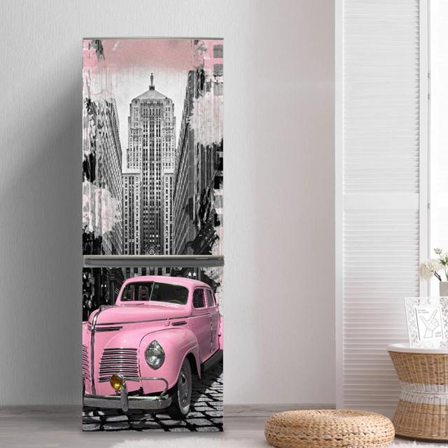3D-Kühlschrankaufkleber mit rosa Mädchen, Türabdeckung, Renovierung, selbstklebender Vinyl-Kühlschrankaufkleber, Tapeten, Wandbild, Kunstaufkleber, Küchendekoration 40x120cm von Joom DACH