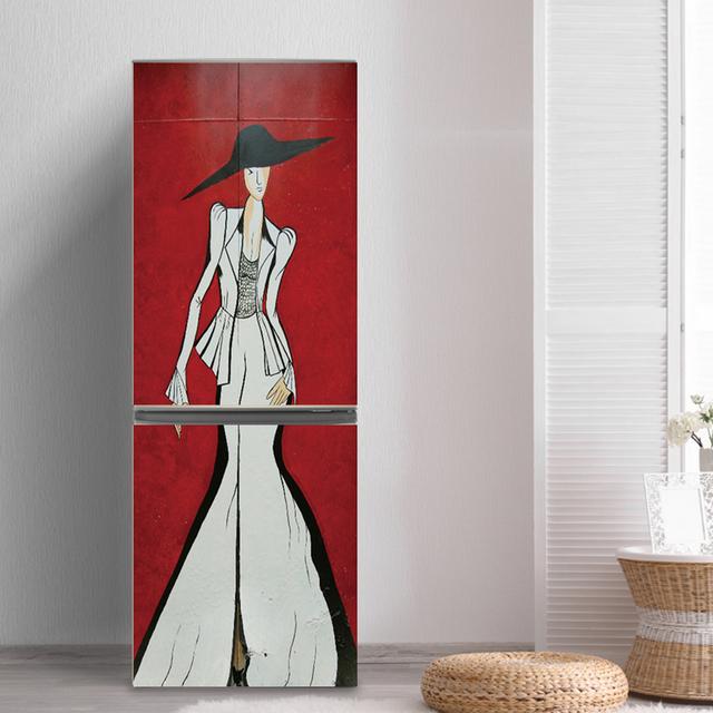 3D-Kühlschrankaufkleber mit rosa Mädchen, Türabdeckung, Renovierung, selbstklebender Vinyl-Kühlschrankaufkleber, Tapeten, Wandbild, Kunstaufkleber, Küchendekoration 40x120cm von Joom DACH