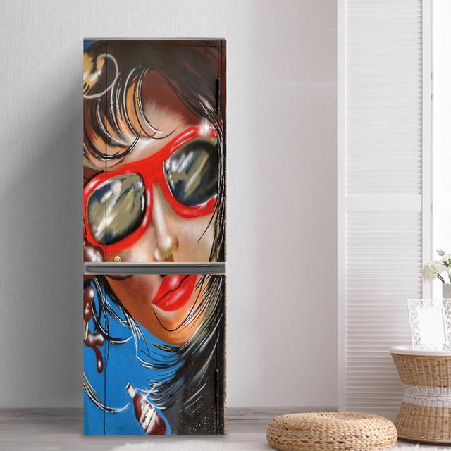 3D-Kühlschrankaufkleber mit rosa Mädchen, Türabdeckung, Renovierung, selbstklebender Vinyl-Kühlschrankaufkleber, Tapeten, Wandbild, Kunstaufkleber, Küchendekoration 40x120cm von Joom DACH
