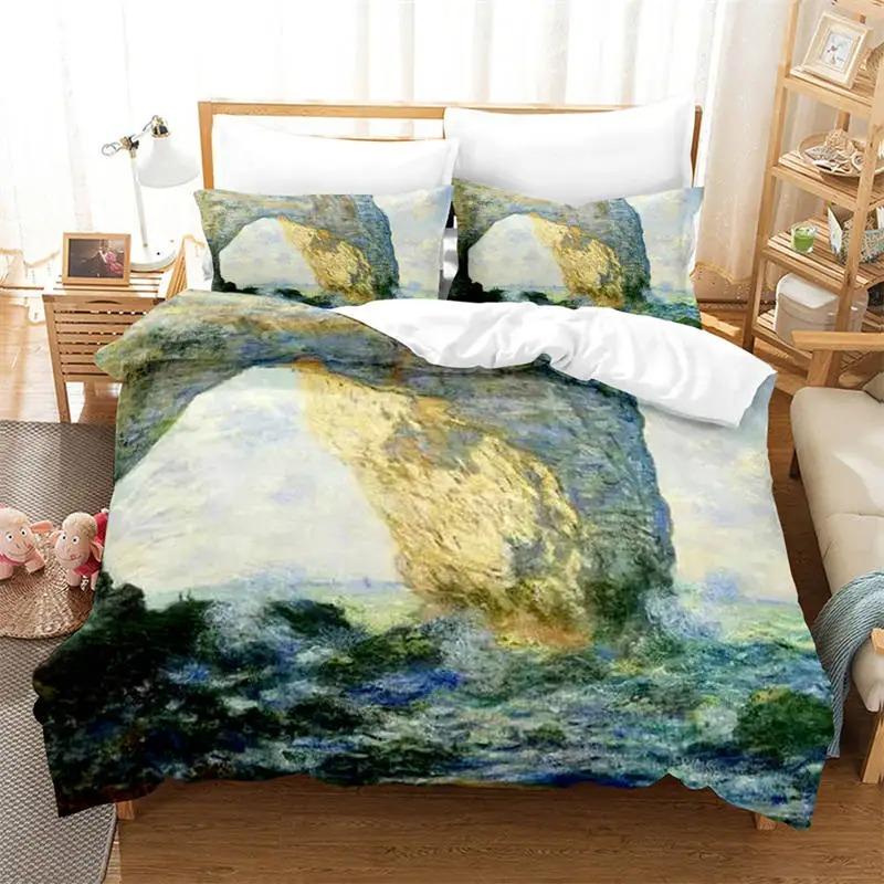 3D Künstlerisches Bettwäsche-Set King Monet Van Gogh Stil Himmel Ölgemälde Muster Bedruckter Bettbezug mit Kissenbezügen Heißer Verkauf 2/3-teilig 70x133cm von Joom DACH