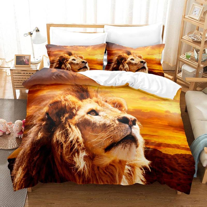 3D Löwe Bettwäsche Set Queen Luxus Bettbezug Set Doppel King Size Heim Bettwäsche Kissenbezug Für Erwachsene Polyester Bettwäsche EU Twin 135x200cm von Joom DACH