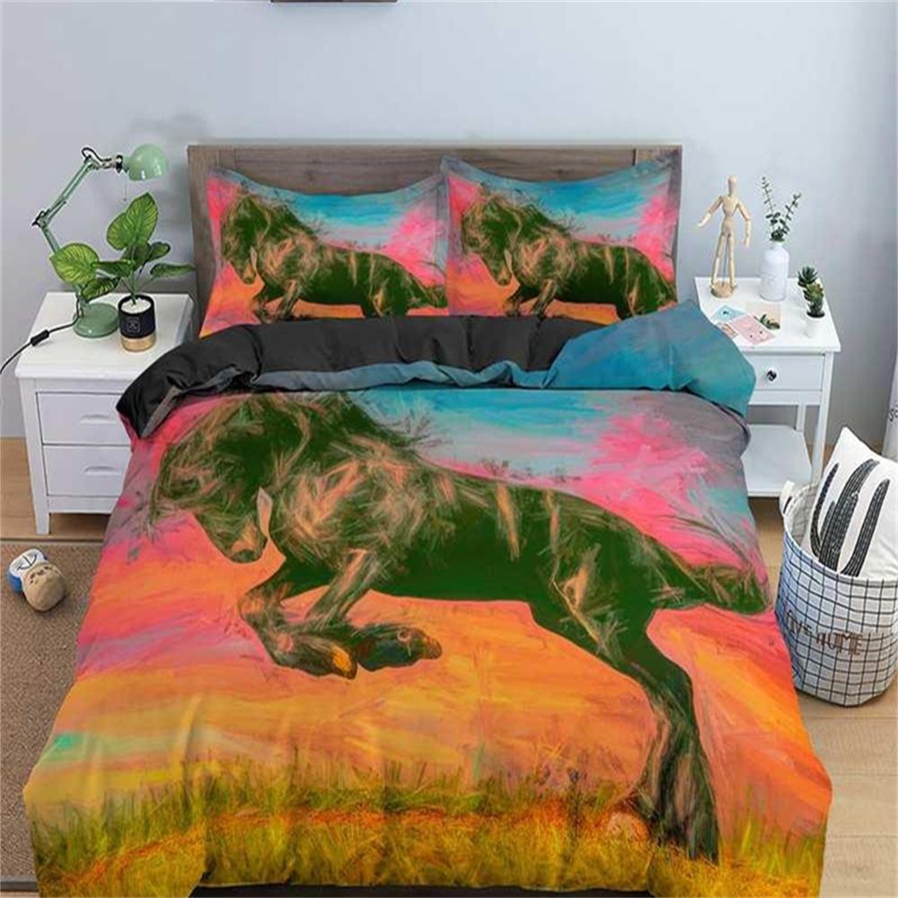 3D Pferde Druck Bettbezug Tier Bettwäsche Set Einzelbett Doppelbett Queen Size King Size für Kinder Männer Schwarz Weicher Bettdeckenbezug Kissenbezug EU Single 135x200cm von Joom DACH