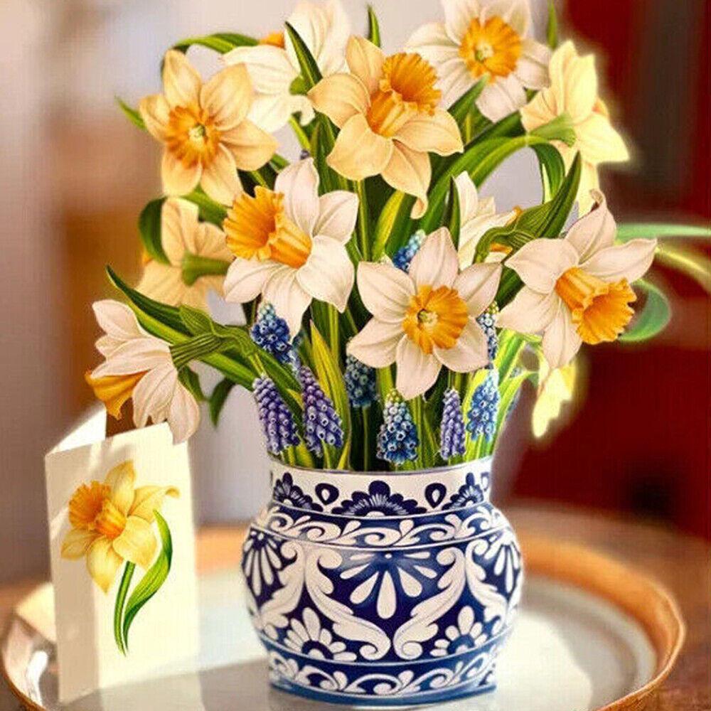 3D Pop Up Blumen Grußkarten Multi-Style Bouquet Geburtstagskarte Postkarte Geschenke Daffodils von Joom DACH