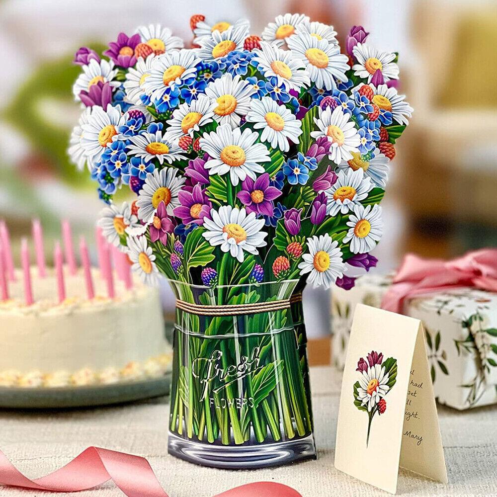 3D Pop Up Blumen Grußkarten Multi-Style Bouquet Geburtstagskarte Postkarte Geschenke Daisies von Joom DACH