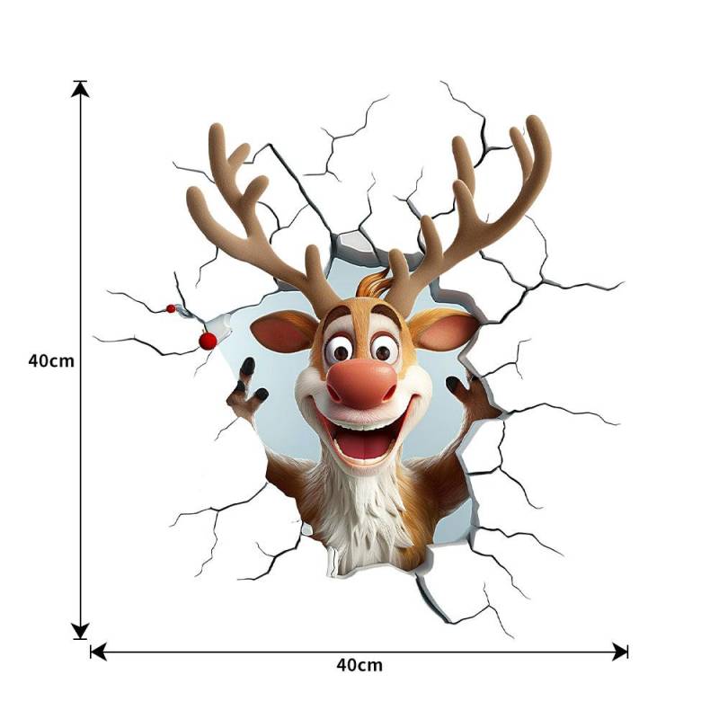 3D Rentier Durchbruch Wandaufkleber, Vinyl Weihnachts-Wandsticker, Abnehmbare Feiertagsdekoration für Zuhause und Wohnräume von Joom DACH