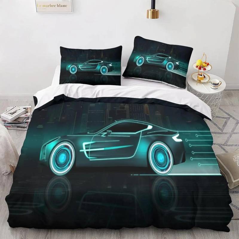 3D Rennwagen Gedrucktes Bettwäscheset Bettbezug, Cartoon Bettdecke Steppdeckenbezug Set und Kissenbezug 2-teilig Für Kinder Teenager Jungen 135x200m von Joom DACH