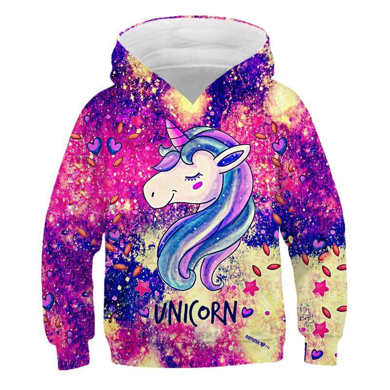 3D Rosa Hoodie Cool Girl Galaxy Harajuku Blau Kinder Pullover Einhorn Hübsche Regenbogen Schuluniform Kreative Kinder 110 von Joom DACH