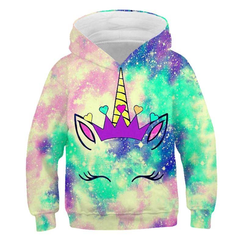 3D Rosa Hoodie Cool Girl Galaxy Harajuku Blau Kinder Pullover Einhorn Hübsche Regenbogen Schuluniform Kreative Kinder 130 von Joom DACH