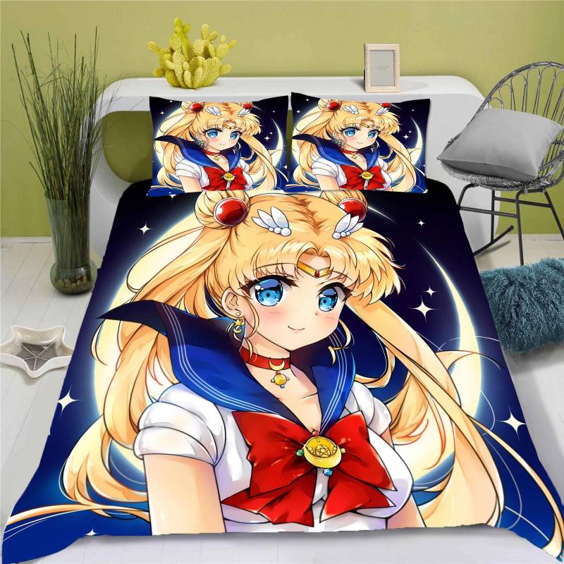 3D Sailor Moon Anime Bettwäscheset Bettbezug 100% Polyester Geeignet für Kinder und Erwachsene 3-teiliges Set 1 Bettbezug 135x200m von Joom DACH